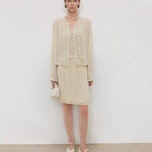 CHICJOC Vintage Polka Dot Silk Camisole & Cardigan Set (Size 36)